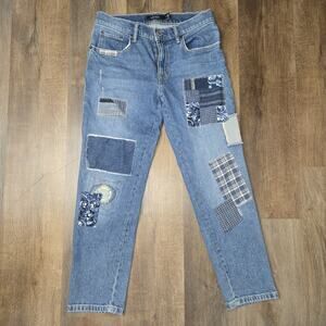 Ralph Lauren Women's Tapered Leg Patchwork Medium Wash Denim Jeans Size 2